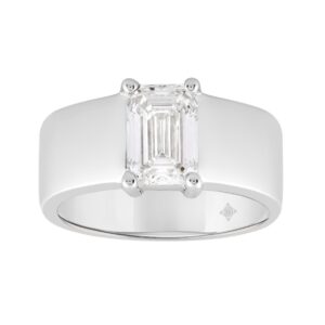 LADIES RING 2CT EMERALD DIAMOND 14K WHITE GOLD