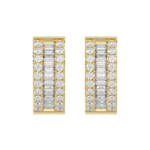 LADIES HOOP EARRINGS 0.40CT ROUND/BAGUETTE DIAMOND 14K YELLOW GOLD