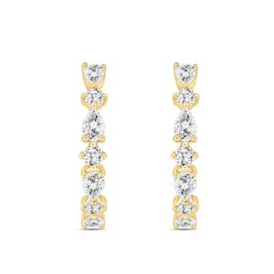 LADIES HOOP EARRINGS 2CT ROUND/PEAR DIAMOND 14K YELLOW GOLD