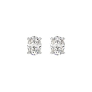 LADIES SOLITAIRE EARRINGS 1 1/2CT OVAL DIAMOND 14K WHITE GOLD