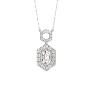 14K WHITE GOLD  1 1/2CT ROUND/HEZAGON DIAMOND STEP CUT DIAMOND LADIES PENDANT
