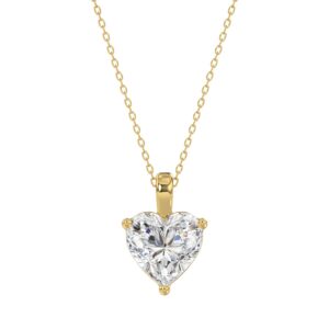 LADIES SOLITAIRE PENDANT WITH CHAIN 2CT HEART DIAMOND 14K YELLOW GOLD