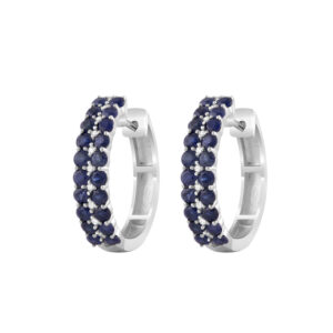 LADIES EARRINGS 1.88CT ROUND/BLUE SAPPHIRE ROUND DIAMOND 14K WHITE GOLD (ROUND DIAMOND 1.80CT)