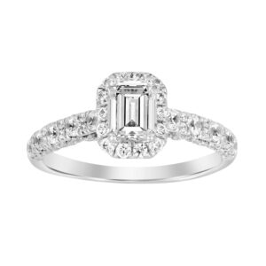 LADIES ENGAGEMENT RING 1.33CT ROUND/EMERALD DIAMOND 14K WHITE GOLD (SI QUALITY) (CENTER STONE 0.50CT EMERALD DIAMOND)