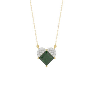 LADIES PENDANT 1.45CT ROUND/GREEN EMERALD PRINCESS DIAMOND 14K YELLOW GOLD (GREEN EMERALD PRINCESS 1.32CT)
