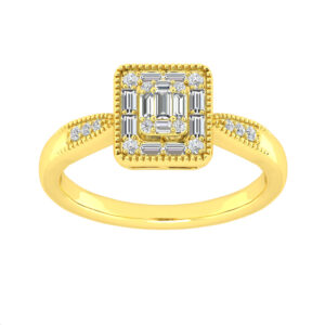 LADIES RING 0.25CT ROUND/BAGUETTE DIAMOND 14K YELLOW GOLD