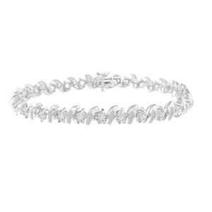 LADIES BRACELET 3.00CT ROUND/BAGUETTE DIAMOND 14K WHITE GOLD