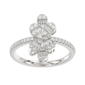LADIES RING 0.50CT ROUND/BAGUETTE DIAMOND 14K WHITE GOLD