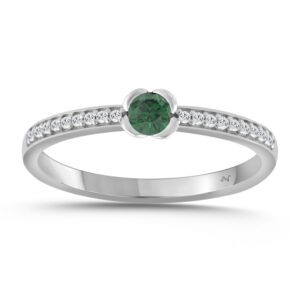 LADIES RING 0.20CT ROUND/ROUND GREEN EMERALD DIAMOND 10K WHITE GOLD (CENTER STONE 0.13CT ROUND GREEN EMERALD DIAMOND)