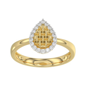 10K Yellow Gold Round Diamond Halo Ring With Nugget Design For Women. A Sparkling And Elegant 0.20 Ct Fine Jewelry Ring Perfect For Gifting.