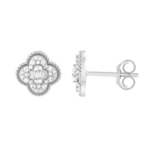 LADIES EARRINGS 0.25CT ROUND/BAGUETTE DIAMOND 10K WHITE GOLD