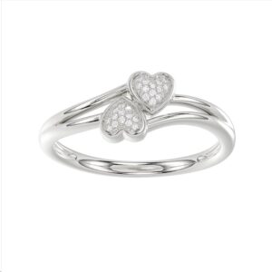 Sterling Silver Diamond Double Heart Ring 0.05Ct Round Women Promise Engagement Ring Cute Romantic Gift