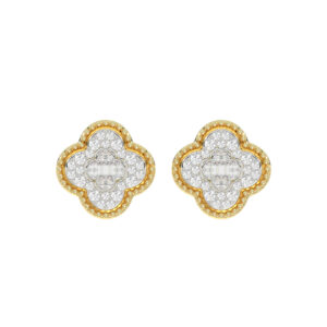LADIES EARRING 0.25CT ROUND/BAGUETTE DIAMOND 10K YELLOW GOLD