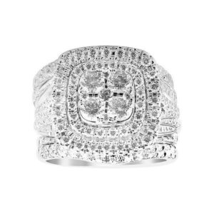 LADIES BRIDAL SET 3.00CT ROUND/BAGUETTE DIAMOND 14K WHITE GOLD
