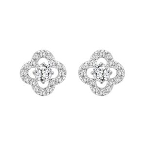 LADIES STUD EARRINGS 1CT ROUND DIAMOND 14K WHITE GOLD