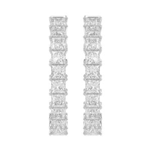 LADIES HOOP EARRINGS 5CT PRINCESS DIAMOND 14K WHITE GOLD
