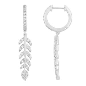 LADIES HOOP EARRINGS 0.50CT ROUND DIAMOND 10K WHITE GOLD