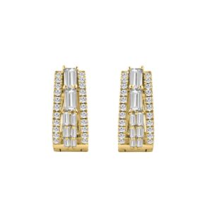 14K YELLOW GOLD 1.00CT ROUND/BAGUETTE DIAMOND LADIES EARRINGS