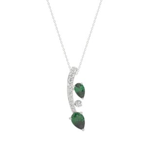 14K WHITE GOLD 7/8CT ROUND/PEAR DIAMOND LADIES PENDANT WITH CHAIN (PEAR EMERALD 5/8CT)