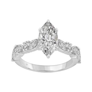 14K WHITE GOLD 2 3/4CT ROUND/MARQUISE DIAMOND LADIES RING (CENTER STONE MARQUISE DIAMOND 2CT)