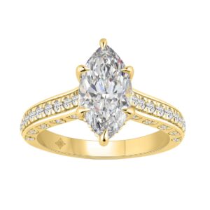 14K YELLOW GOLD 2 1/2CT ROUND/MARQUISE DIAMOND LADIES RING (CENTER STONE MARQUISE DIAMOND 2CT)