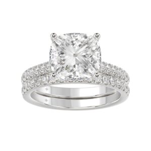 14K WHITE GOLD 4 1/2CT ROUND/CUSHION DIAMOND LADIES BRIDAL SET (CENTER STONE CUSHION DIAMOND 4.00CT)