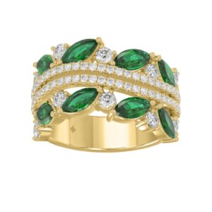14K YELLOW GOLD 2 3/8CT ROUND/MARQUISE DIAMOND LADIES RING (GREEN EMERALD MARQUISE DIAMOND 1 1/2CT)