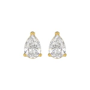 LADIES SOLITAIRE EARRINGS 3CT PEAR DIAMOND 14K YELLOW GOLD