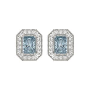 14K WHITE GOLD 1 1/4CT ROUND/BLUE RADIANT DIAMOND LADIES EARRING