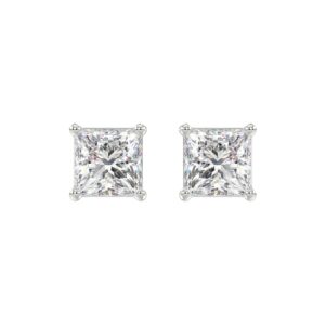 LADIES SOLITAIRE EARRINGS 4CT PRINCESS DIAMOND 14K WHITE GOLD