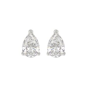 LADIES SOLITAIRE EARRINGS 4.00CT PEAR DIAMOND 14K WHITE GOLD