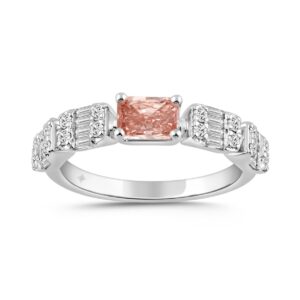 ETERNAL BLUSH COLLECTION 14K WHITE GOLD 1.00CT ROUND/BAGUETTE/ PINK RADIANT DIAMOND LADIES RING