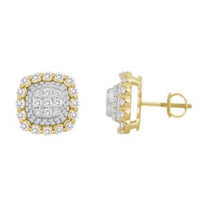 LADIES STUD EARRINGS 1.00CT ROUND DIAMOND 10K YELLOW GOLD
