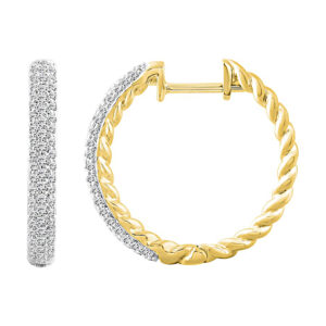 LADIES HOOP EARRINGS 0.50CT ROUND DIAMOND 14K YELLOW GOLD