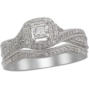 LADIES BRIDAL RING 0.25CT ROUND/PRINCESS DIAMOND 10K WHITE GOLD