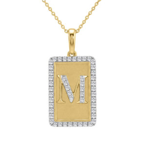 10K Yellow Gold letter 'M' Fashion Pendant With Chain - 0.20 CT Round Diamond Ladies Jewelry Gift