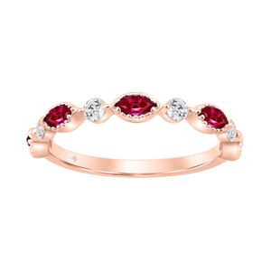 14K ROSE GOLD 3/4CT ROUND/MARQUISE RUBY DIAMOND LADIES RING (CENTER STONE MARQUISE DIAMOND 1/2CT)