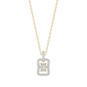 LADIES DANCING DIAMOND PENDANT WITH CHAIN 3/4CT ROUND/EMERALD DIAMOND 14K YELLOW GOLD (CENTER STONE EMERALD DIAMOND 1/2CT)
