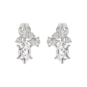 14K WHITE GOLD 1 1/2CT ROUND/MARQUISE/PEAR/HEXAGON STEP CUT LADIES EARRINGS