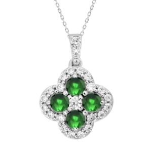 14K WHITE GOLD 1 1/3CT ROUND/EMERALD DIAMOND LADIES PENDANT (GREEN EMERALD  4 STONE)