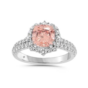 14K WHITE GOLD 2 3/4CT ROUND/CUSHION PINK DIAMOND LADIES RING