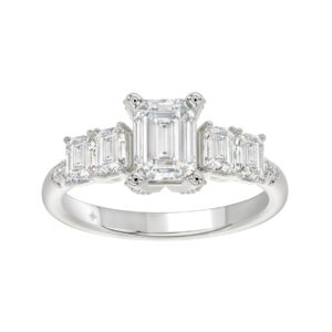 LADIES RING 2CT ROUND/EMERALD DIAMOND 14K WHITE GOLD (CENTER STONE EMERALD DIAMOND 1CT )