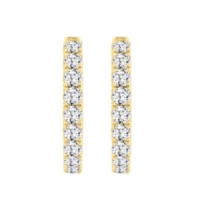 LADIES HOOP EARRINGS 11CT ROUND DIAMOND 14K YELLOW GOLD