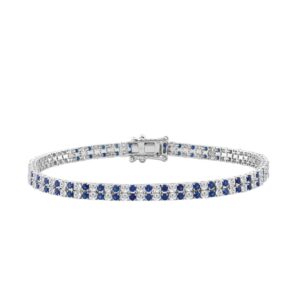 14K WHITE GOLD 5 3/4CT ROUND/ROUND BLUE SAPPHIRE DIAMOND LADIES BRACELET