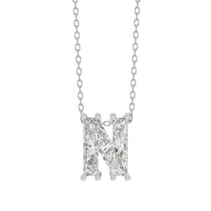 14K White Gold Diamond Initial “N” Pendant 1 1/2CT Fancy Cut Ladies Alphabet Charm with Chain