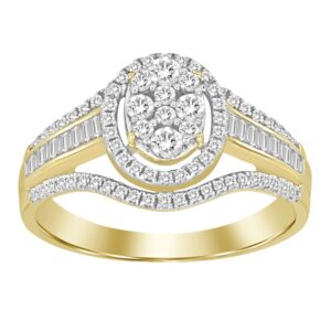 LADIES FASHION RING 0.50CT ROUND/BAGUETTE DIAMOND 10K YELLOW GOLD