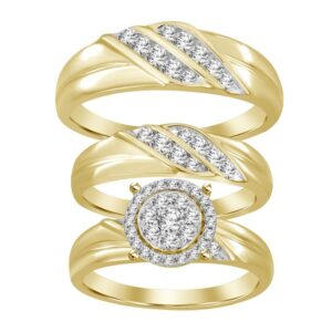 LADIES TRIOS SET 0.75CT ROUND DIAMOND 10K YELLOW GOLD