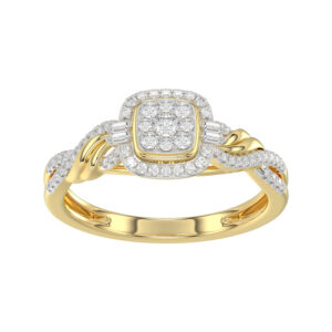 LADIES RING 0.25CT ROUND/BAGUETTE DIAMOND 10K YELLOW GOLD