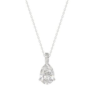 LADIES SOLITAIRE PENDANT WITH CHAIN 1CT PEAR DIAMOND 14K WHITE GOLD
