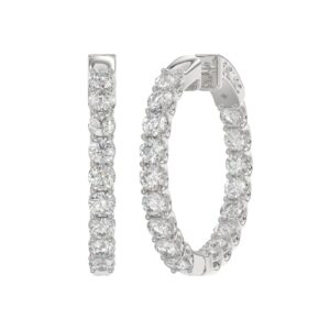 LADIES HOOP EARRINGS 3CT ROUND DIAMOND 14K WHITE GOLD